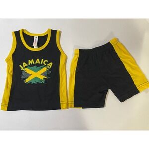 Island Tees Jamaica Tank Top Shorts Set Kids Small Black Yellow NWTO Graphic